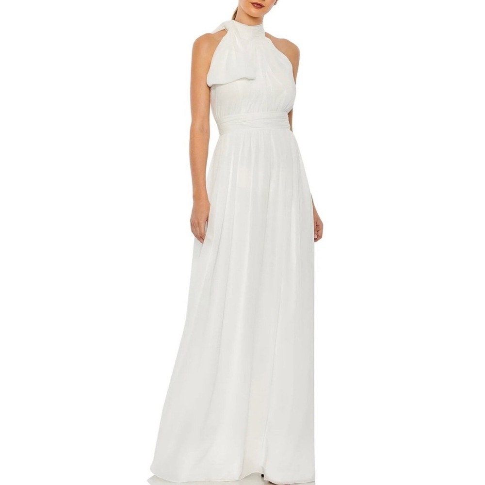 NWT Ieena For Mac Duggal 55035 Elegant White Halter Maxi Dress‎ Size 24